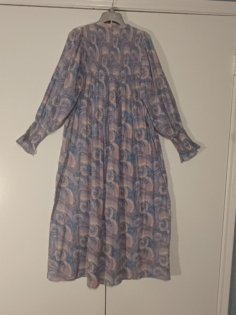 Antik Batik Blue Paisley Smocked Midi Maxi Dress Women’s XS Boho Long Sleeve - Picture 3 of 10